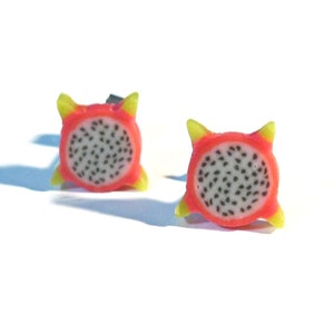 Dragon Fruit Slice Stud Earrings - Tiny Food Jewelry - 1 Pair