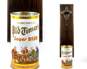Wall Mounted Wisconsin Beer Bottle Opener With A Vintage Old Timer 39 s Beer Can Cap Catcher - Father 39 s Day, Boyfriend, Or Groomsmen Gift
