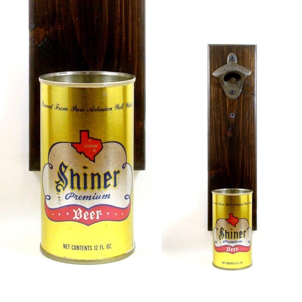 Wall Mounted Texas Beer Bottle Opener With A Vintage Shiner Beer Can Cap Catcher - Father's Day, Groomsmen, Or Boyfriend Barware Gift Idea