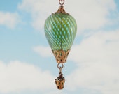 Hot Air Balloon Necklace - Green Swirl Blown Glass & Copper-Colored Metal Findings - Hot Air Balloon Steampunk Jewelry