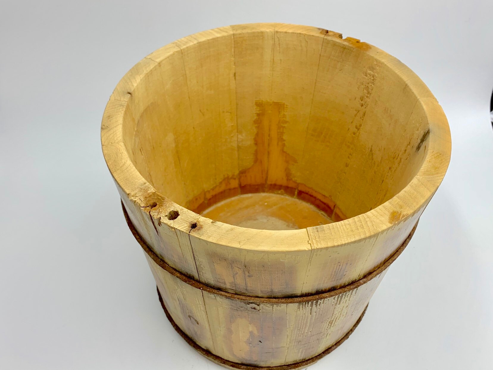 Vintage Wood Bucket Wooded Stave Container Round Wood Etsy