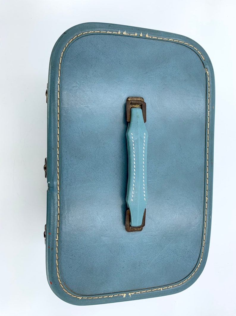 Train Case Blue Leather Suitcase Travel Joy Luggage Vintage Etsy