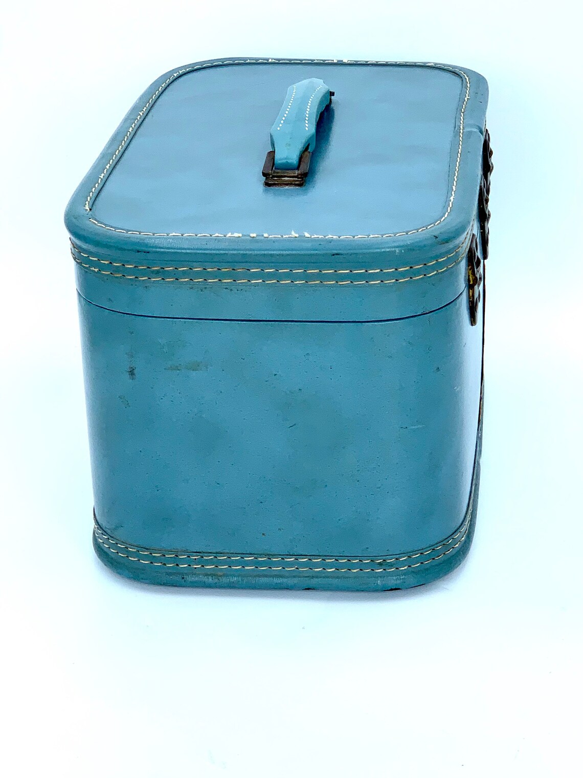 Train Case Blue Leather Suitcase Travel Joy Luggage Vintage Etsy