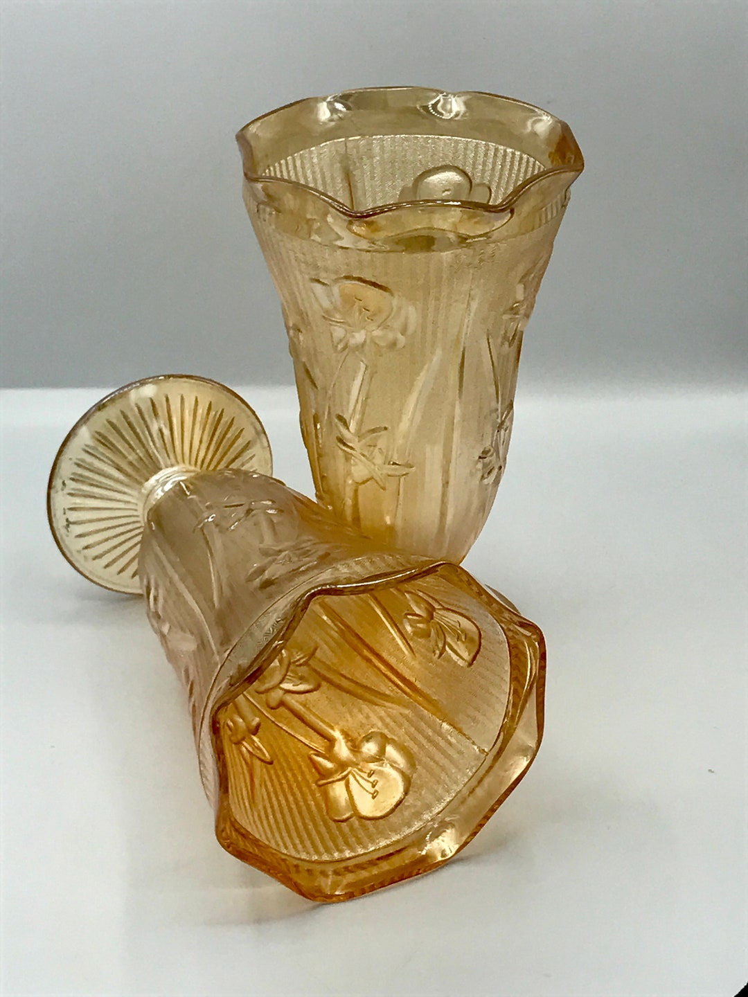 Vintage Iridescent Glass Vase Iris and Herringbone Vases Etsy