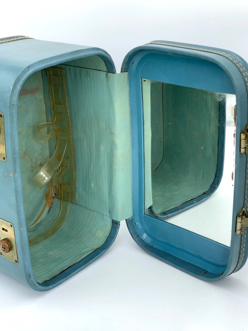 Train Case Blue Leather Suitcase Travel Joy Luggage Vintage Etsy