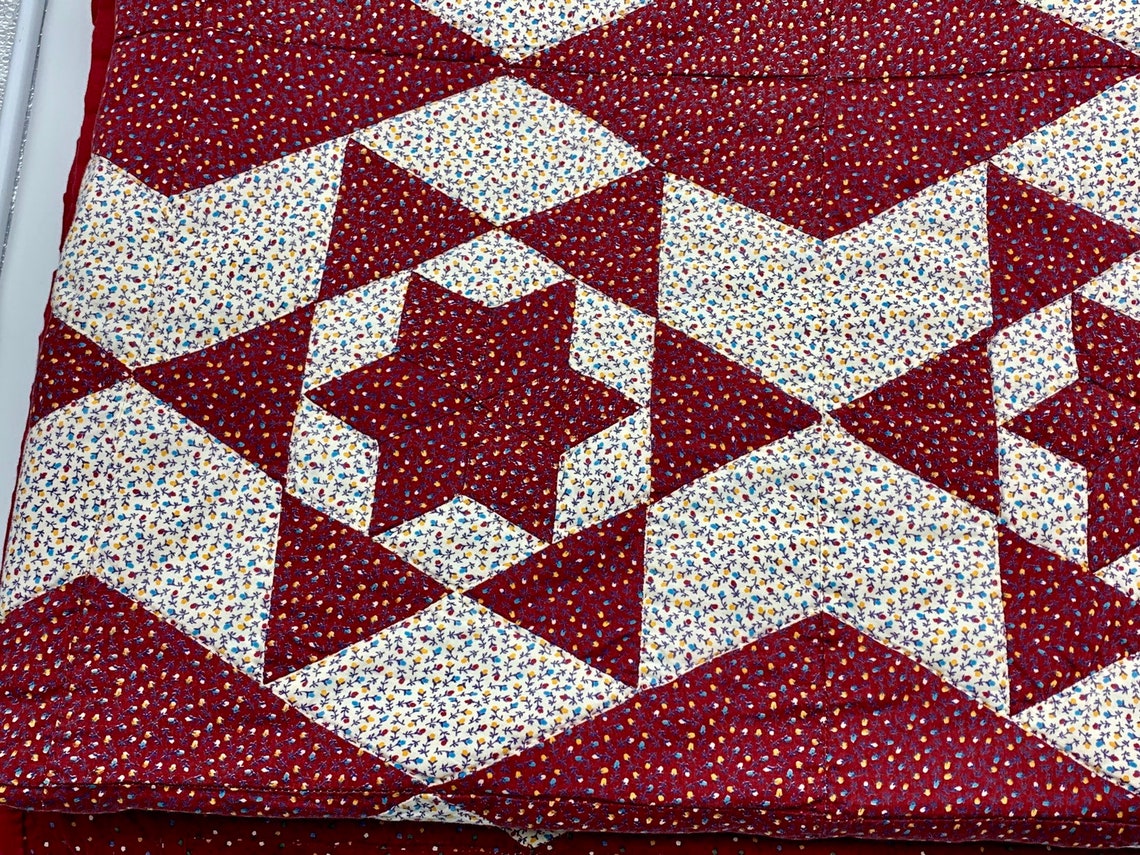 Hand Quilted Quilt Vintage Quilt Double Star Pattern Etsy