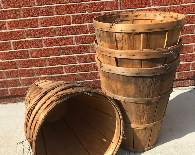Vintage Orchard Basket Tall Wooden Bushel Basket Antique Orchard Fruit