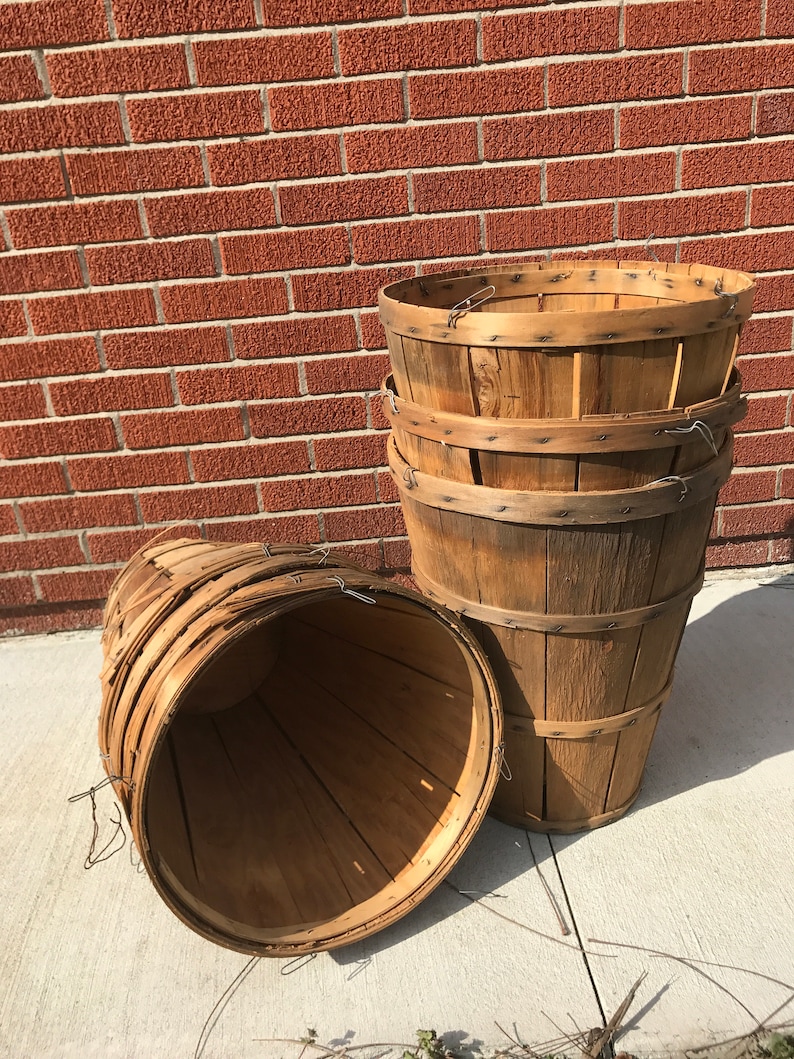 Vintage Orchard Basket Tall Wooden Bushel Basket Antique Etsy