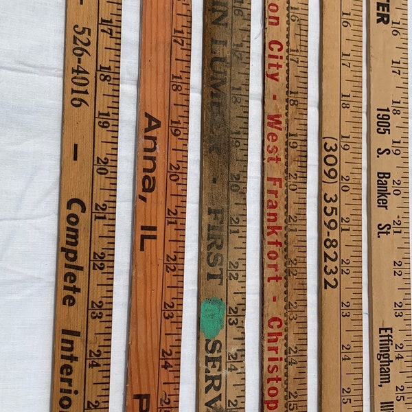 Yardsticks, Lumber Yards in Illinois Wood Measure Sticks, Advertising Premium, Modern Farmhouse,