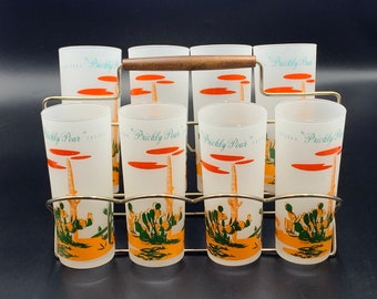Arizona Prickly Pear Cactus Glass Set of Eight