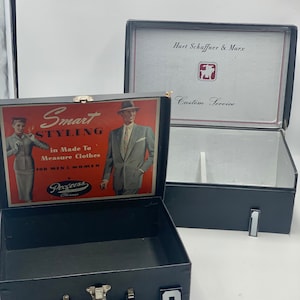 Vintage salesman sample box, or retail store display boxes from Hart Schaffner and Marx and Progress Tailoring Chicago
