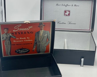 Vintage salesman sample box, or retail store display boxes from Hart Schaffner and Marx and Progress Tailoring Chicago