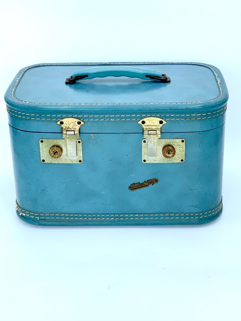 Train Case Blue Leather Suitcase Travel Joy Luggage Vintage Etsy