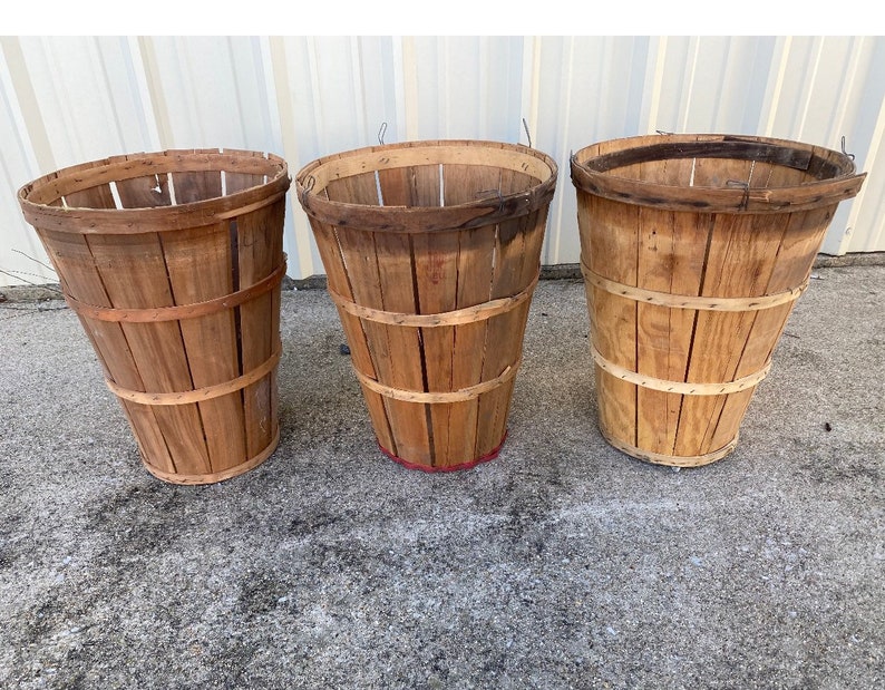 Vintage Orchard Basket Tall Wooden Bushel Basket Antique Etsy
