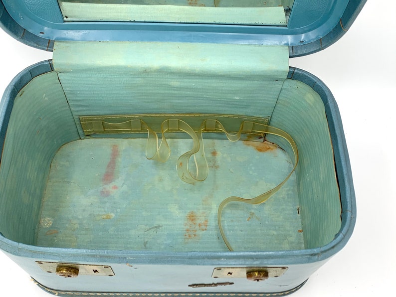 Train Case Blue Leather Suitcase Travel Joy Luggage Vintage Etsy