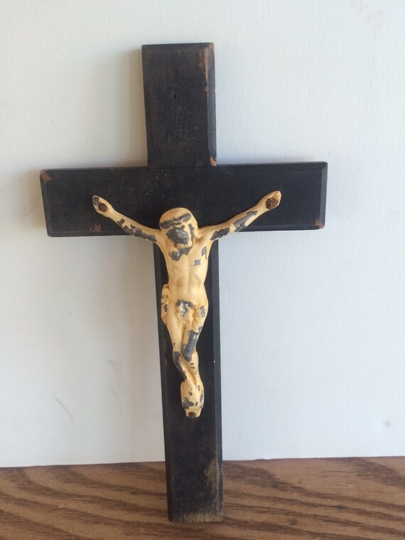Items similar to Antique Cross Jesus Christ Wooden Crucifix Religious