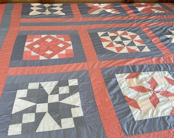 Quilt top kit, Hand pieced quilt top and backing material, with quilt markings, ready for Hand Quilting