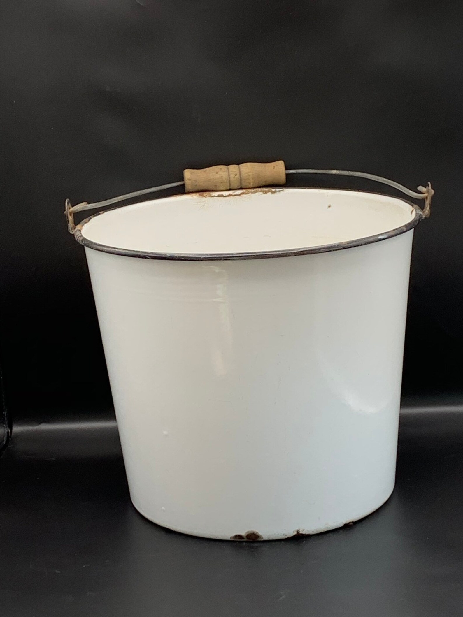 Enamelware Bucket Graniteware Pail Vintage Black Trim Large Etsy