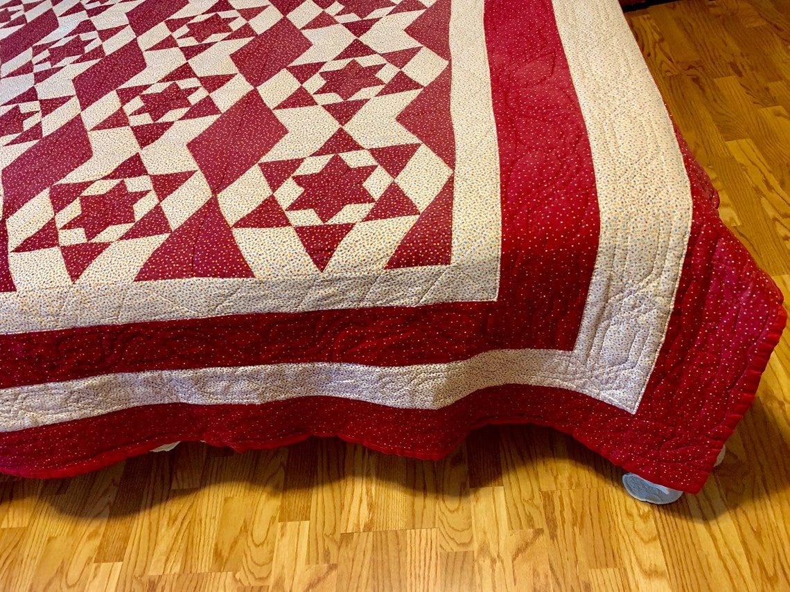Hand Quilted Quilt Vintage Quilt Double Star Pattern Etsy