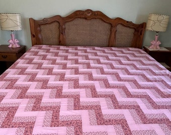 Quilt top kit, Pink hand made Quilt top with floral print backing material.