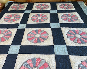 Hand Quilted Blue Quilt, Modern Farmhouse