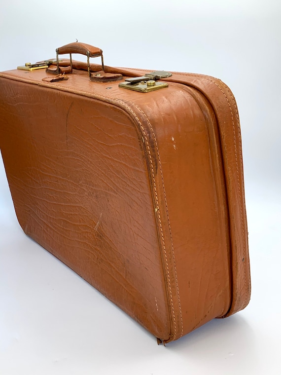 Vintage Antique 1890s 1800s Large Brown Leather Travel Luggage 