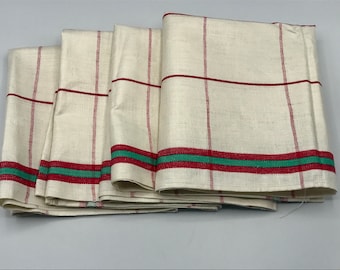 Vintage Linen Kitchen Towels, Antique Red and Green Linen, Matching Kitchen Towels, Red and Green Towels, Modern Farmhouse, French Farmhouse