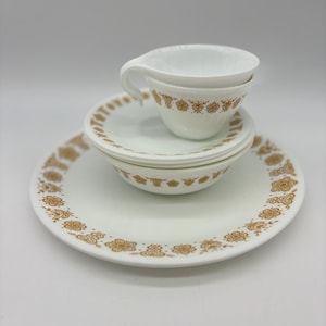 Corelle pattern by Corning and Pyrex Gold Butterfly dish set.