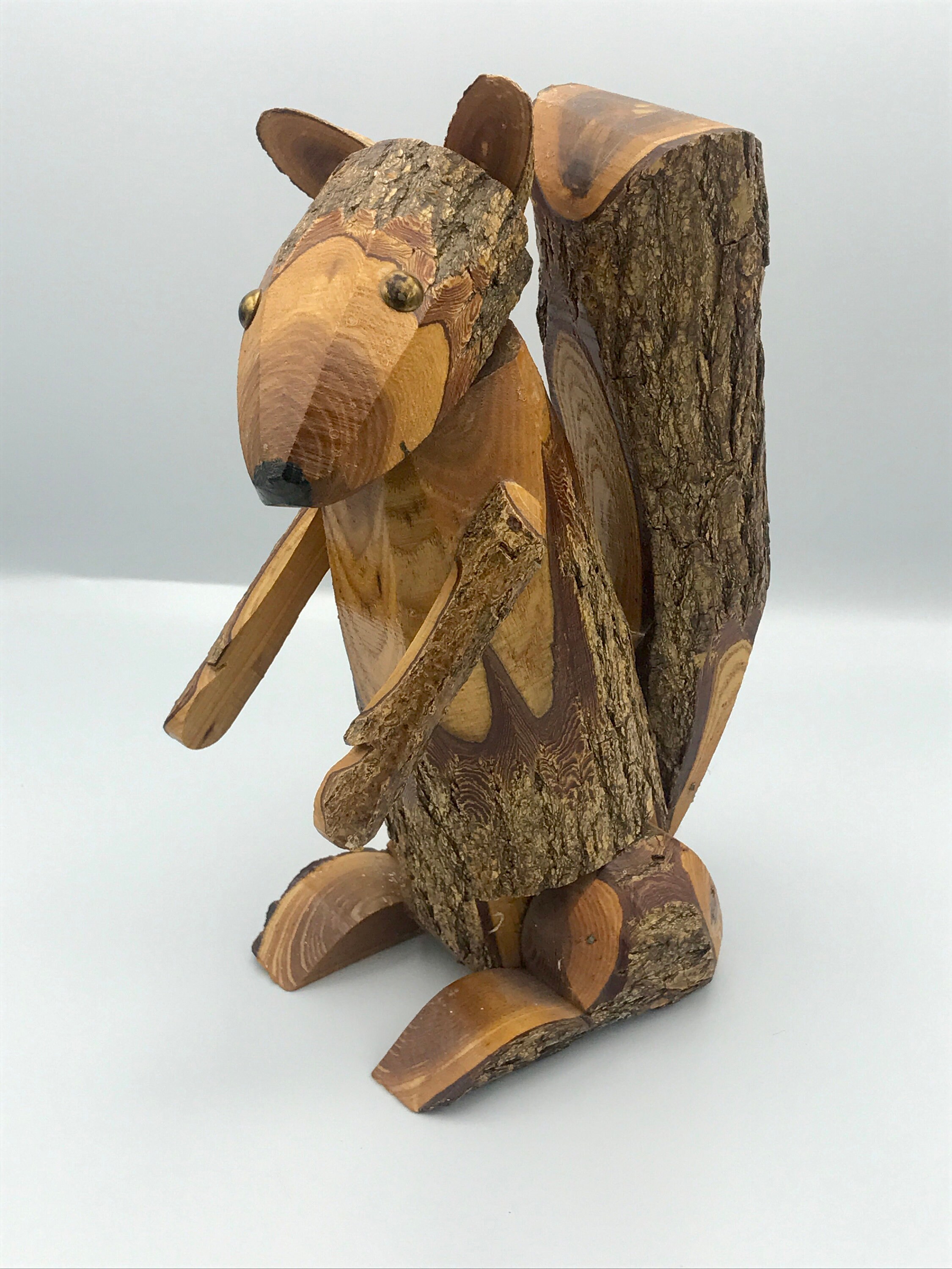 Hand Carved Squirrel Vintage Wooden Squirrel Vintage Wood Etsy