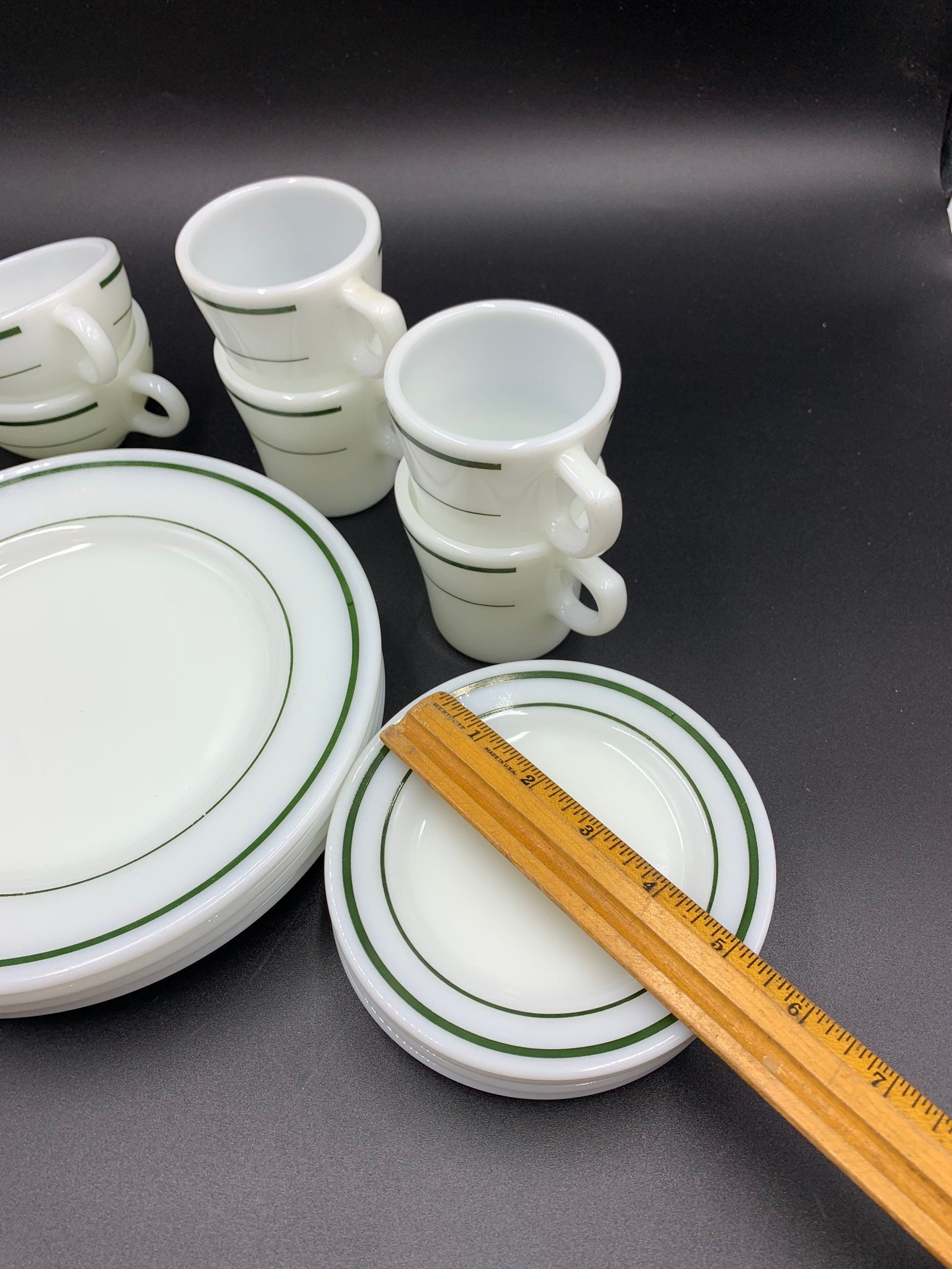 Pyrex dishes with a green and white stripe Dinner Plate Lunch Etsy