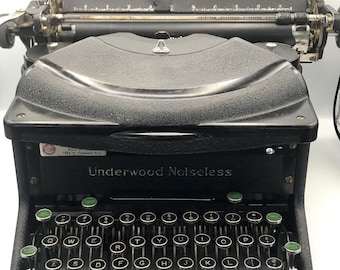 Antique Underwood Noiseless Typewriter, Black Steel, 1934 Display