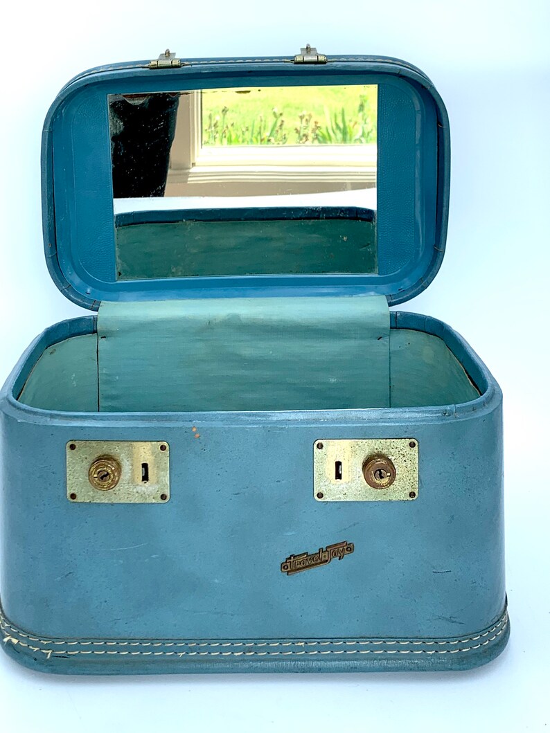 Train Case Blue Leather Suitcase Travel Joy Luggage Vintage Etsy