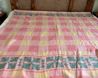 Rare double length fold over Camp Blanket Pink Green Yellow
