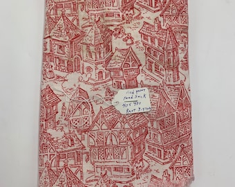 Rare Red Feed sack with Houses, People Vintage