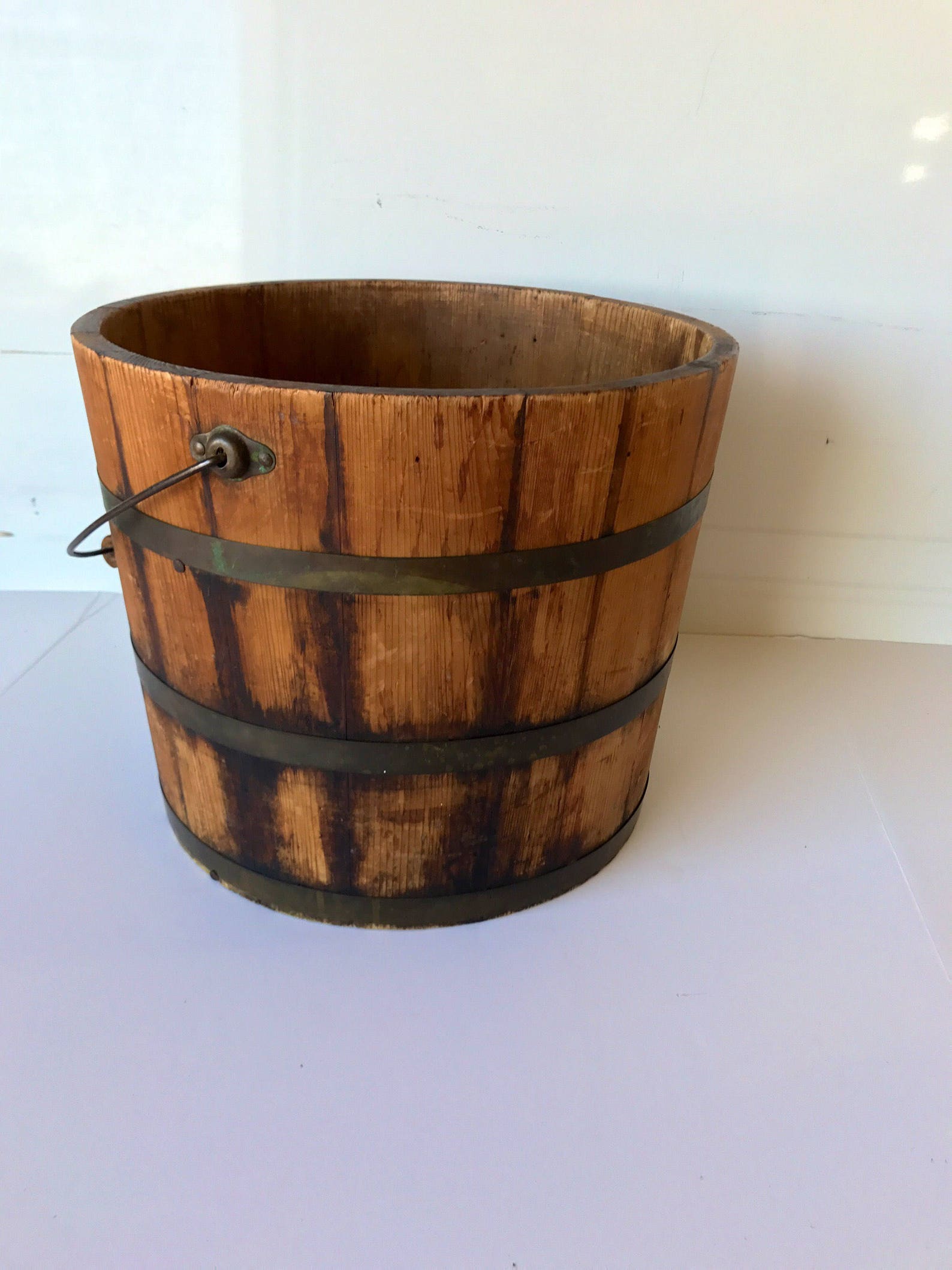 Americana Bucket Antique Wood Bucket Signed Americana Etsy