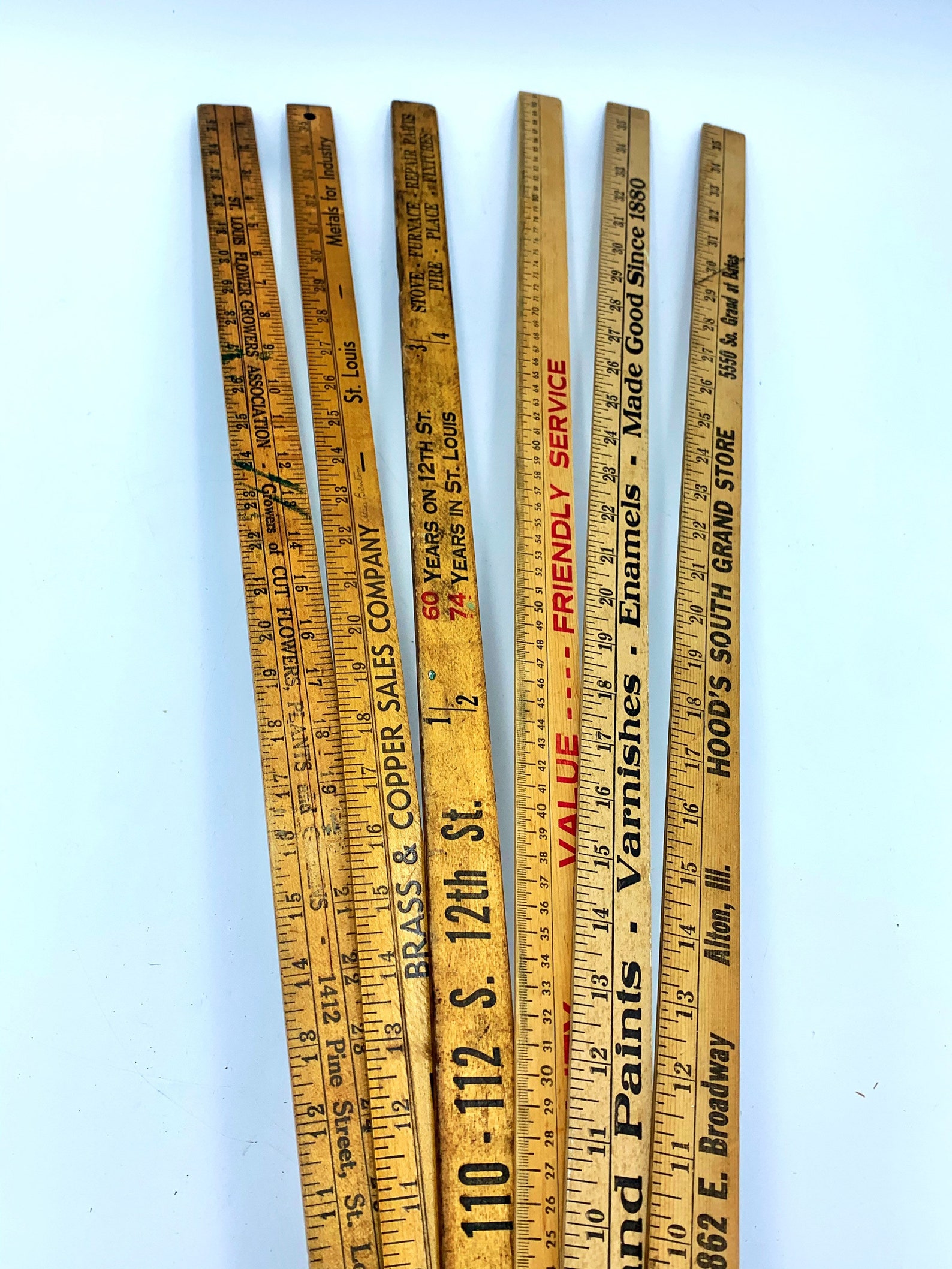 Vintage Wood Yardsticks Wooden Measure Sticks Advertising Etsy