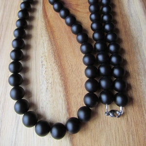 Mens Beaded Necklace Long Matte Black Onyx 10mm, Gift for Men Long Black Onyx