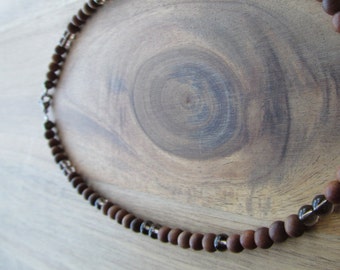 Men's Sandalwood & Smokey Quartz Necklace, Mens Choker, Mens Necklace, Men's Beaded Necklace, Men's Necklace, Gift for Men, Men's Jewelry