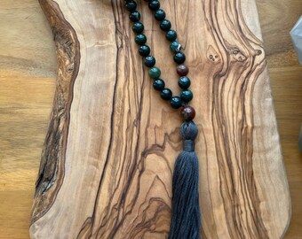 Bloodstone Mala Beads, 108 Bead Bloodstone Mala, Japa Mala, Long Tassel Necklace