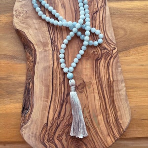 Aquamarine Mala Beads: 108 Gemstone Japa Necklace