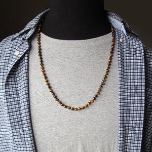6mm Tiger Eye Mens Beaded Necklace, Mens Necklace, Mens Choker, Mens  Long Necklace,  Gift for Men, Mens Jewelry, Tigereye Necklace