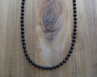 Men's Black Onyx Beaded Necklace: Stainless Steel Clasp