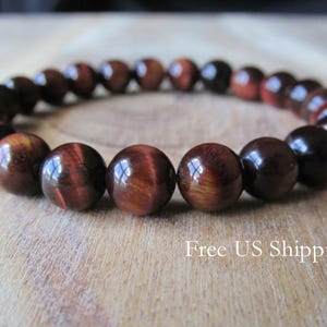 8mm Red Tiger Eye Bracelet, Gemstone Bracelet, Natural Stone Bracelet, Gift for Her, Gift for Him, Mens Bracelet, Yoga Jewelry, Tigereye image 2