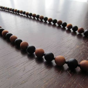 Men&#39;s Sandalwood and Onyx Necklace, Mens Long Beaded Necklace, Men&#39;s Necklace, Matte Black Onyx, Beaded Wood, Long Necklace, Mens Jewelry