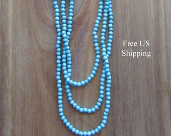 Turquoise Long Necklace, Long Beaded Necklace, Statement Necklace, Flapper Necklace, Boho Necklace, Everyday Necklace, Layering Necklace