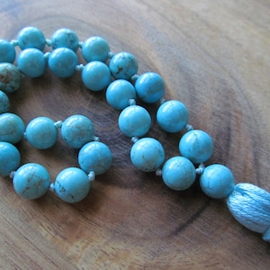 Turquoise Mala Beads, 27 Bead Mala, Pocket Mala, Meditation Beads, Buddhist Prayer Beads, Japa Mala, Hand Knotted Mala, Yoga Jewelry image 1