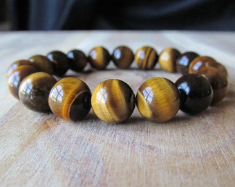 10mm Tiger Eye Bracelet, Mens Bracelet, 10mm Tigereye Bracelet, Mens Jewelry, Gift for Men, Yoga Jewelry, Stacking Bracelet, Mala Bracelet