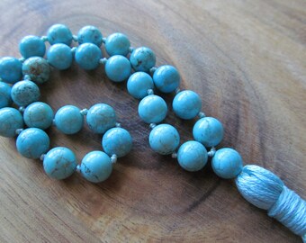Turquoise Magnesite Mala Beads: Hand Knotted 27 Bead Meditation Beads
