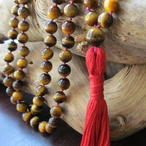 Tiger Eye Mala Beads, 108 Bead Mala, Mala Necklace, Tigereye Mala, Tassel Necklace, Prayer Beads ,Yoga Jewelry, Japa Mala, Meditation image 1