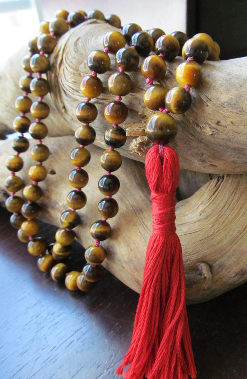 Tiger Eye Mala Beads, 108 Bead Mala, Mala Necklace, Tigereye Mala, Tassel Necklace, Prayer Beads ,Yoga Jewelry, Japa Mala, Meditation image 1